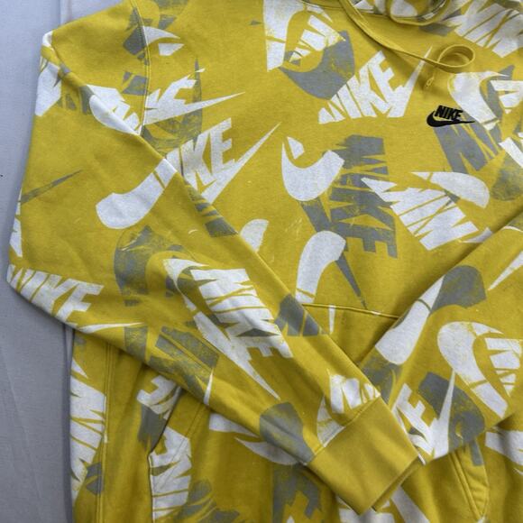Nike Sportswear All Over Print Pullover Hoodie Sweatshirt Yellow Mens Medium - Picture 2 of 8